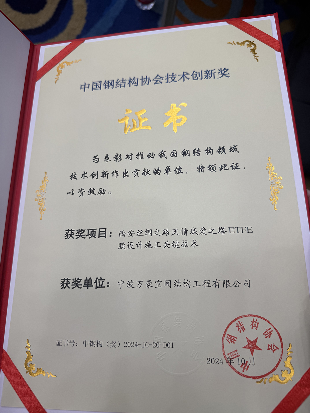 喜報！恭喜萬豪空間結(jié)構(gòu)榮獲中國鋼結(jié)構(gòu)協(xié)會2024年度技術創(chuàng)新獎